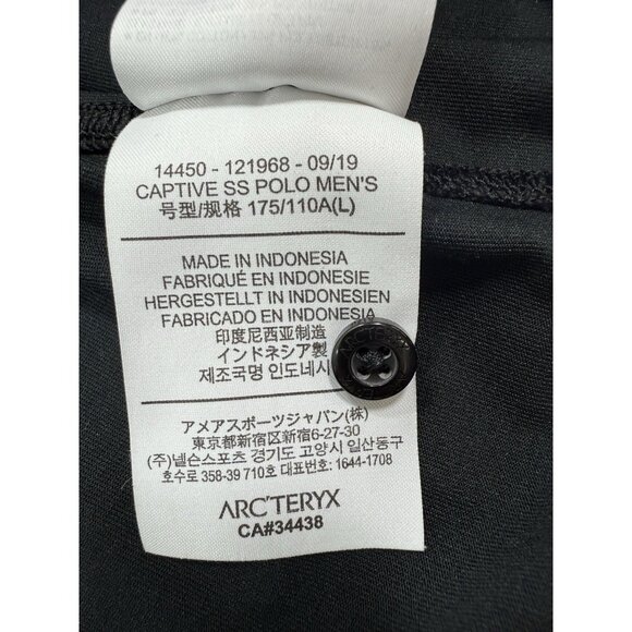 Arcteryx Mens Captive Polo Shirt Performance Stretch Short Sleeve Sz Large Black - Picture 11 of 13